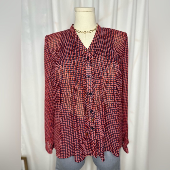 Michael Kors Red and Black Geometric Blouse (910) - Picture 1 of 11